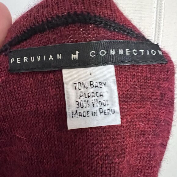 Peruvian Connection Black & Red Geometric Poncho Tunic Size OS Alpaca Wool Blend - Picture 5 of 6